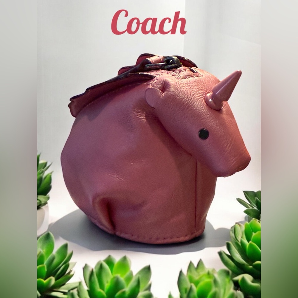 Coach Pearl Metallic Pink Leather Unicorn Zip Coin Purse Bag Charm 22939 NWT